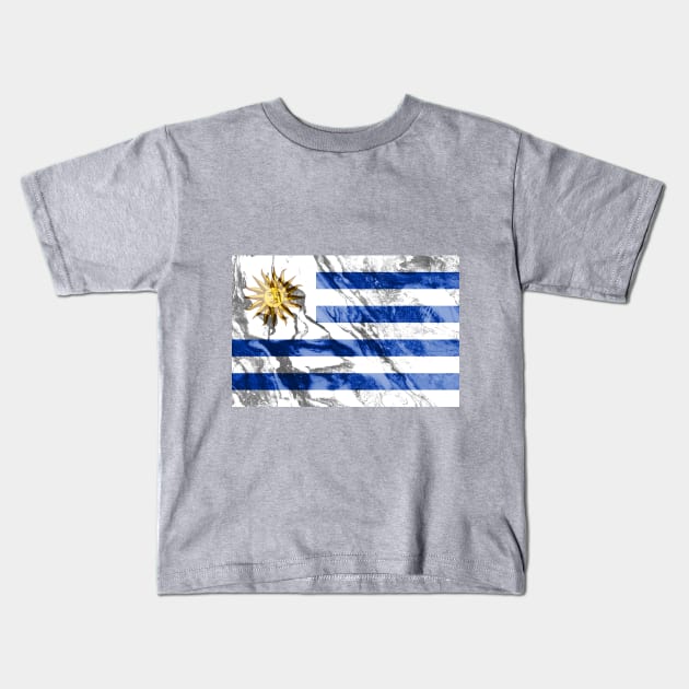 Flag of Uruguay - Marble Texture Kids T-Shirt by DrPen